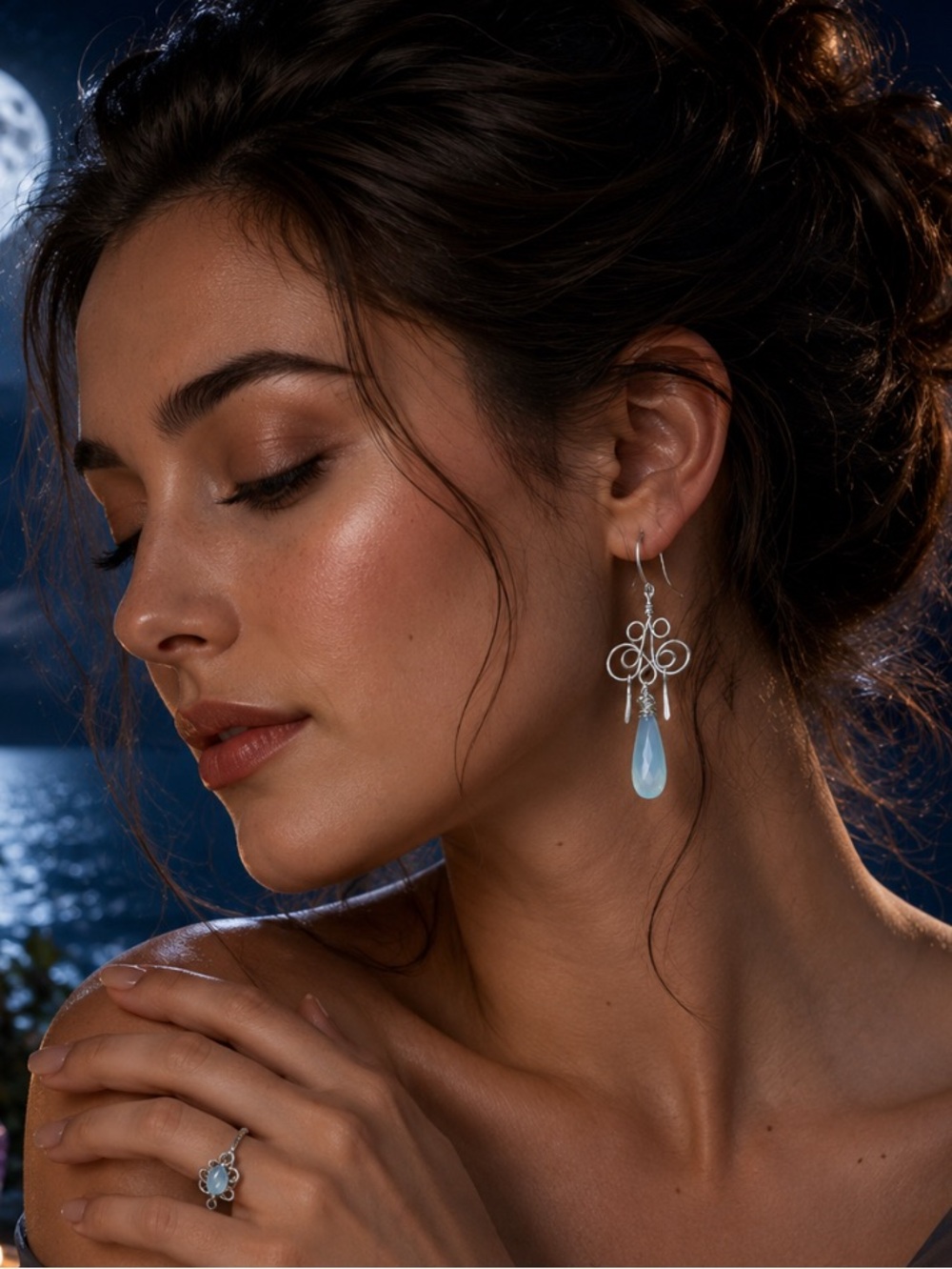 Artisan Sterling Silver Earrings with Soft Blue Chalcedony Drops